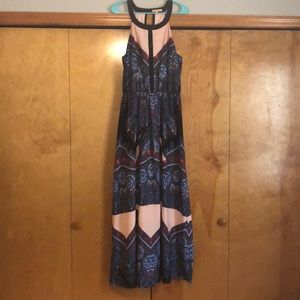 Multi colored maxi style High neck dress